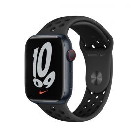 Apple Watch Nike Series 7 GPS + Cellular, 41mm Midnight Aluminium Case with Anthracite/Black Nike Sport Band - Regular
