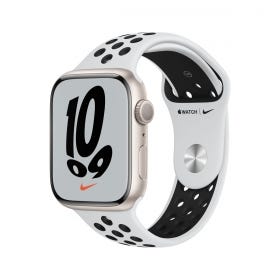 Apple Watch Nike Series 7 GPS, 45mm Starlight Aluminium Case with Pure Platinum/Black Nike Sport Band - Regular
