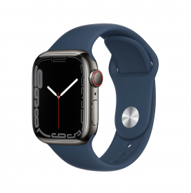 Apple Watch Series 7 GPS + Cellular, 41mm Graphite Stainless Steel Case with Abyss Blue Sport Band - Regular