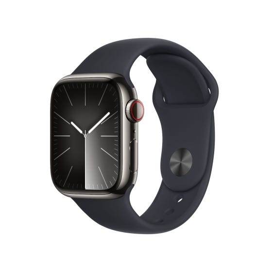 Apple Watch Series 9 GPS Cellular 41mm Graphite Stainless Steel Case with Midnight Sport Band M L