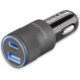 4smart Car Charger 12V, USB-C: 27W, USB-A QC3.0 18W