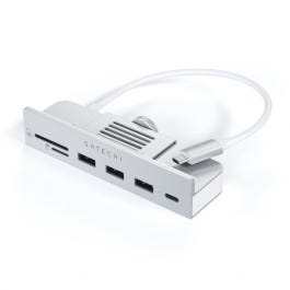 Satechi USB - C Clamp Hub pour iMac 24" Aluminium Hub 3x USB-A 3.0, 1x USB-C Dataport, Micro/SD-Card Slot Silver