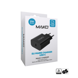 USB-Charger 100-240V  1x USB-C max. 20W  Mako 20W Charger USB-C Black