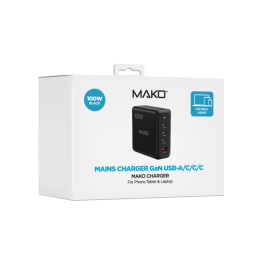 "USB-Hub Netzteil 100W  3 x USB-C, 1 x USB-A  Mako 100W EU Mains Charger USB-3C/1A Black"