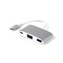 LMP USB-C (m) to VGA & USB 3.0 (f) & USB-C charging multiport adapter, aluminum housing, silver