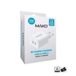 USB-Charger 100-240V  2x USB-C max. 35W  Mako 35W Charger USB-C/USB-C White