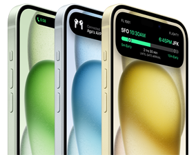 Three iPhones stacked together showing just some of the ways Dynamic Island can show you useful information at a glance on your iPhone.