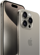 Front and back view of a Natural Titanium color iPhone 15 Pro