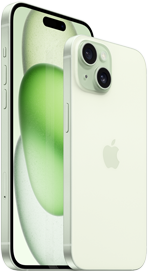 6,7" iPhone 15 Plus und 6,1" iPhone 15 nebeneinander zum Grössenvergleich.