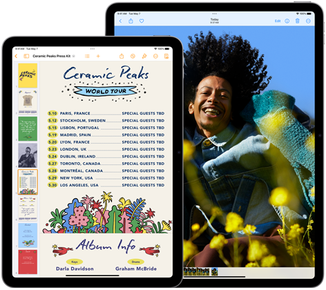 Un iPad Air 11 pollici e un iPad Air 13 pollici affiancati per mostrare il display Liquid Retina