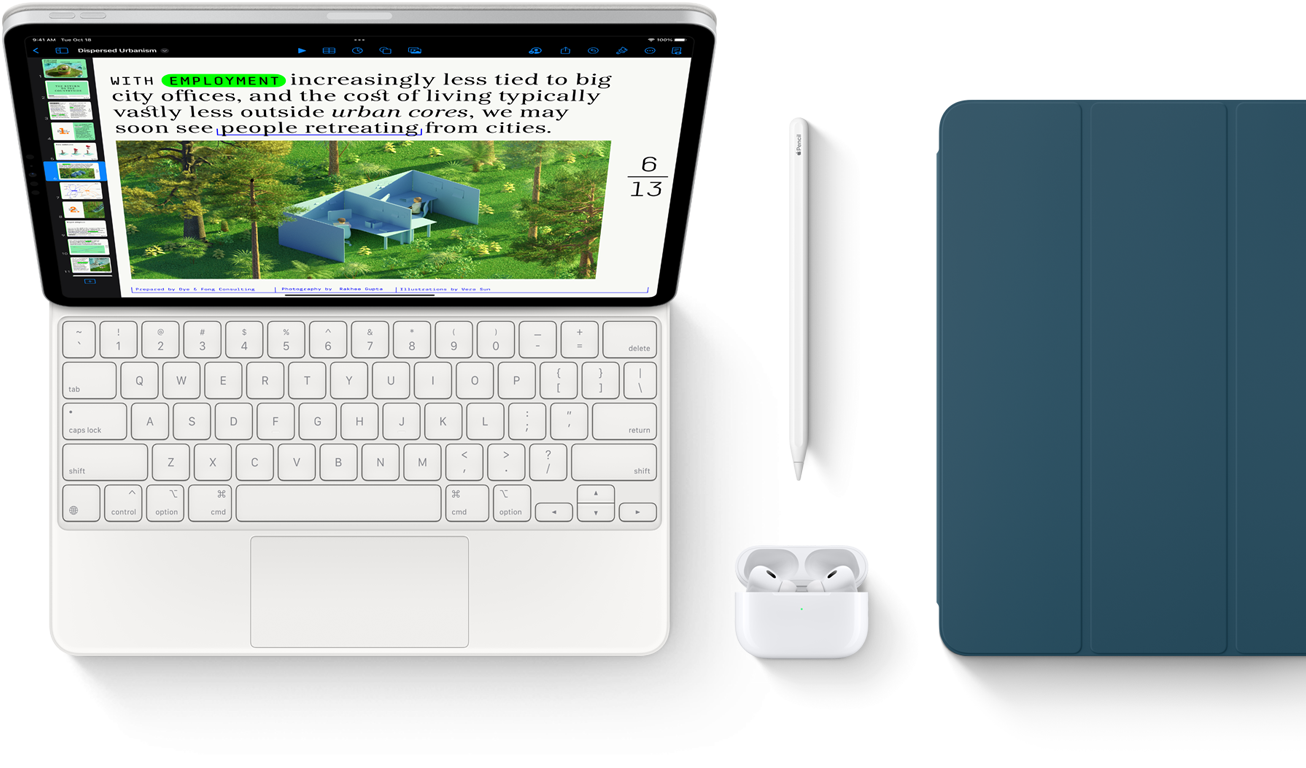 Smart Keyboard Folio, Apple Pencil, AirPods Pro e Smart Cover per iPad color blu oceano
