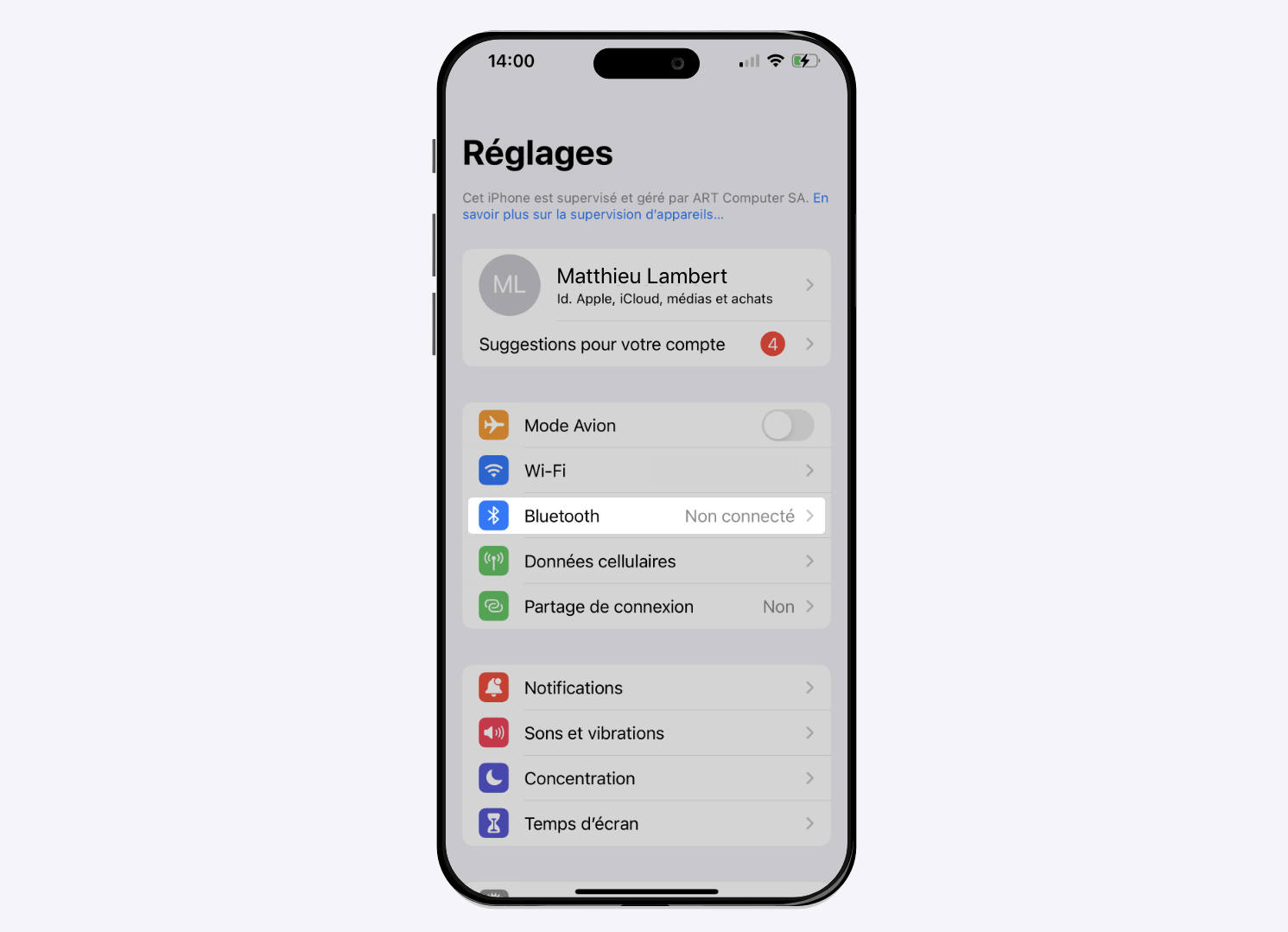 La fonction Bluetooth dans les réglages de l'iPhone