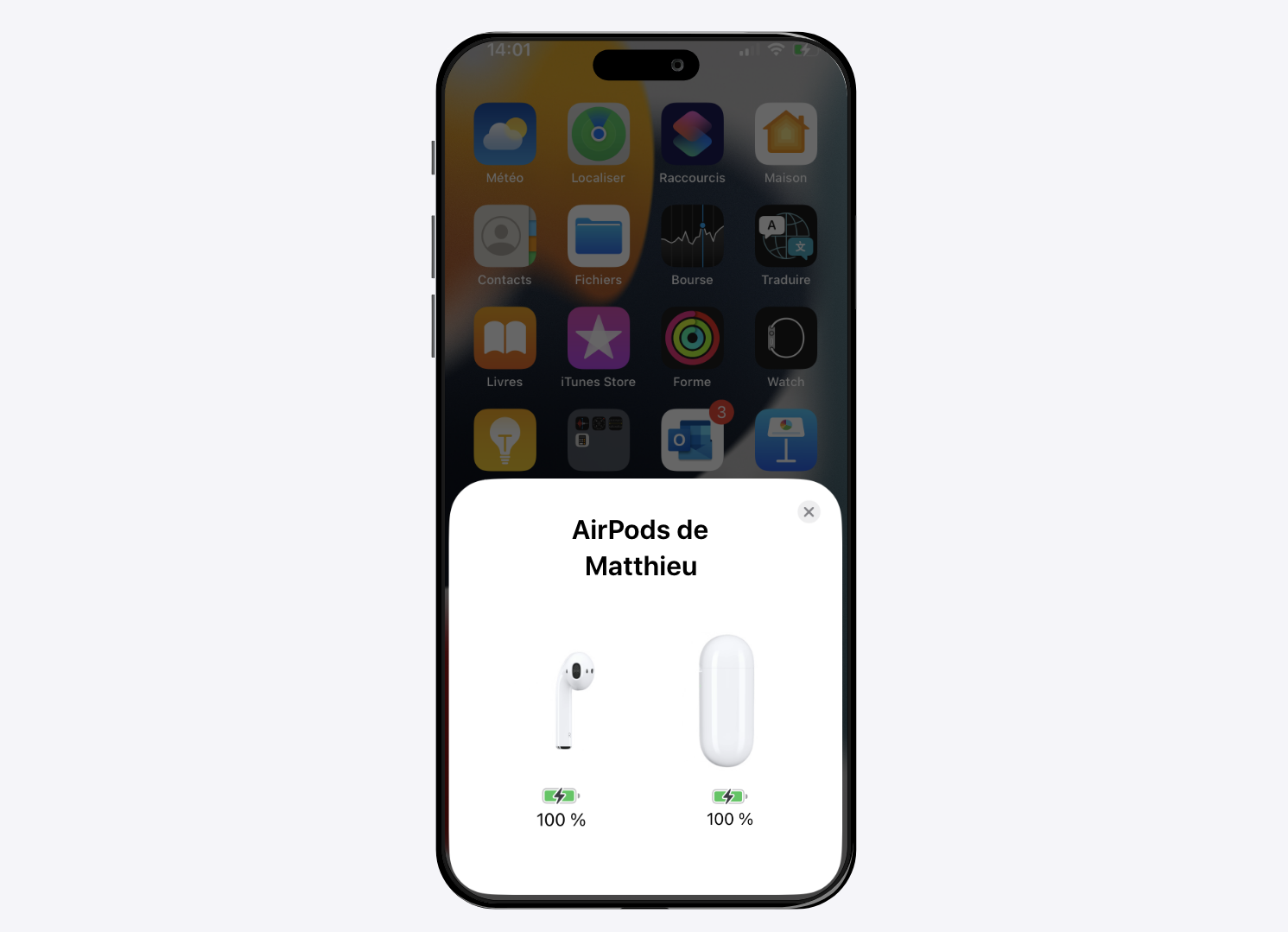 Pop-up de connexion d'AirPods à l'Iphone